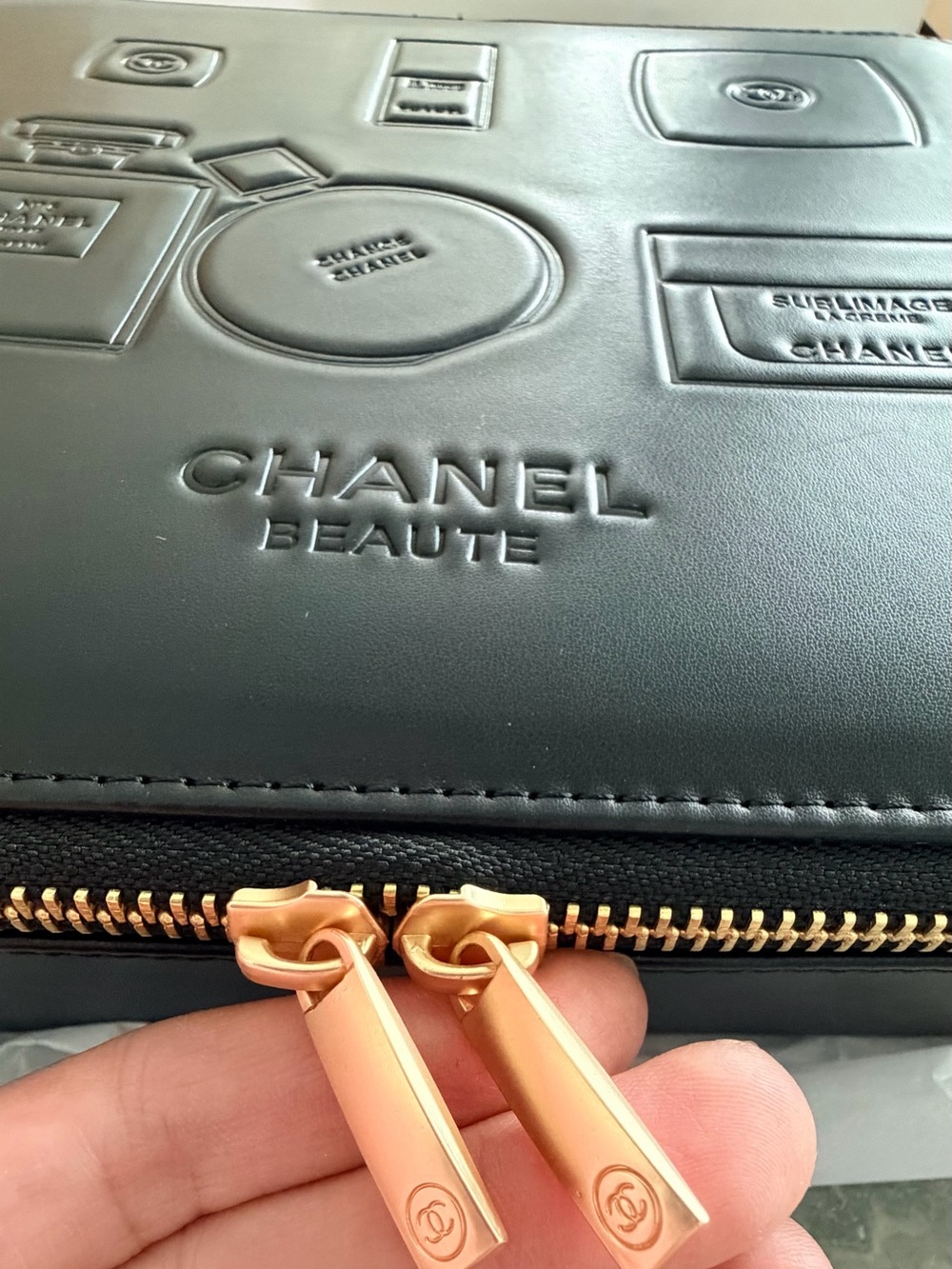 Chanel Black Leather Cosmetic Pouch with Gold Hardware